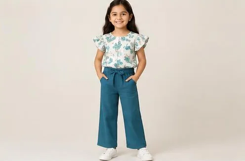 Teal Trousers and Printed Top