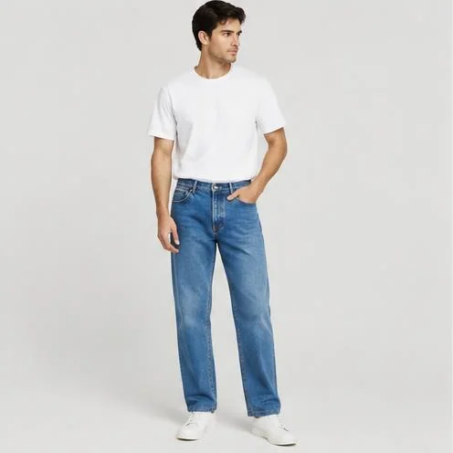 Mid-Wash Straight Jeans