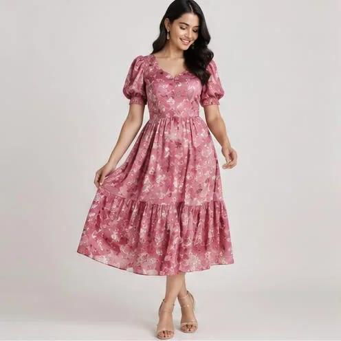 Rose Floral Midi Dress