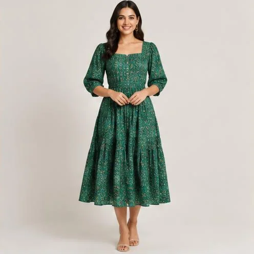 Emerald Printed Day Dress